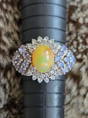 Samuel Aaron Fire Opal & Cubic Zirconia Sterling Silver Ring
